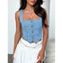 'Winslet' Sleeveless Denim Crop Top - Celes Fashion